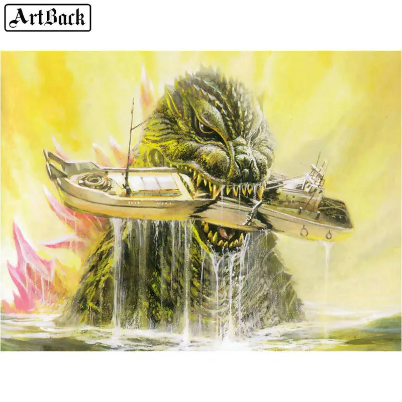 

ARTBACK 5d Diamond Painting Godzilla Monster Picture Full Square 3d Diamond Embroidery Animal Diamond Mosaic Decoration Crafts