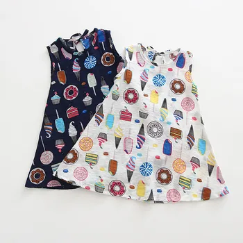 

Toddler Girls Dress Summer Baby Kid Girls Sleeveless Ice Cream Cake Print Dress Clothes Kids Dresses For Girls Clothing Vestidos