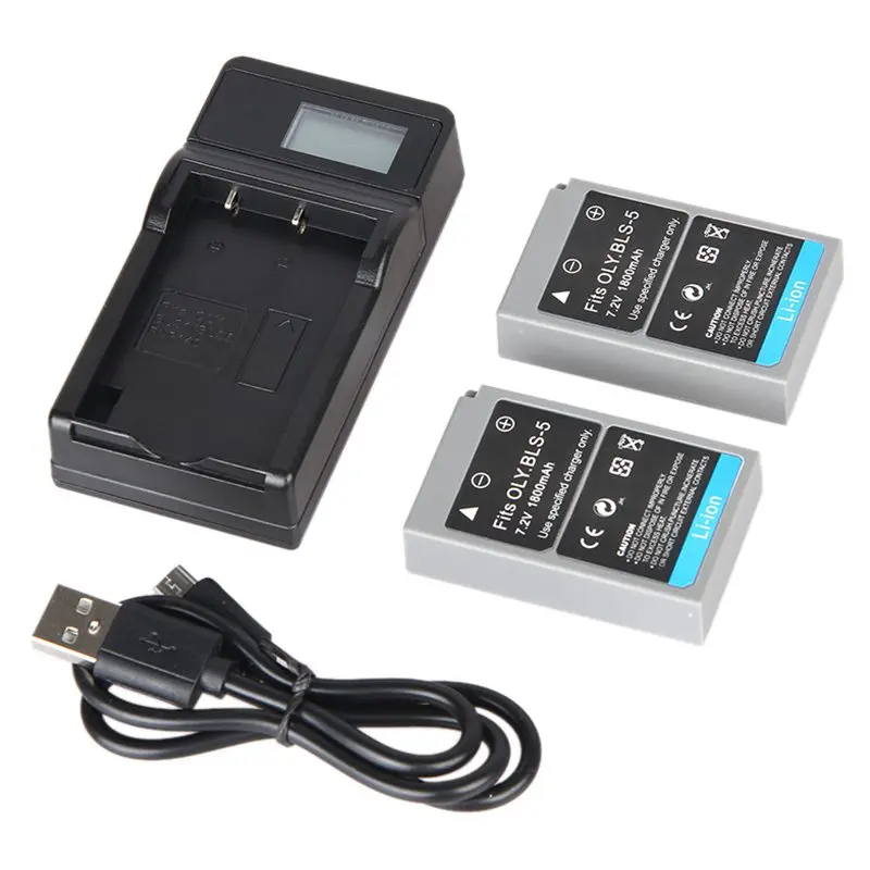 Для Olympus BLS-5 7,2 V 1800mAh батарея 2+ ЖК-экран USB зарядное устройство+ USB кабель