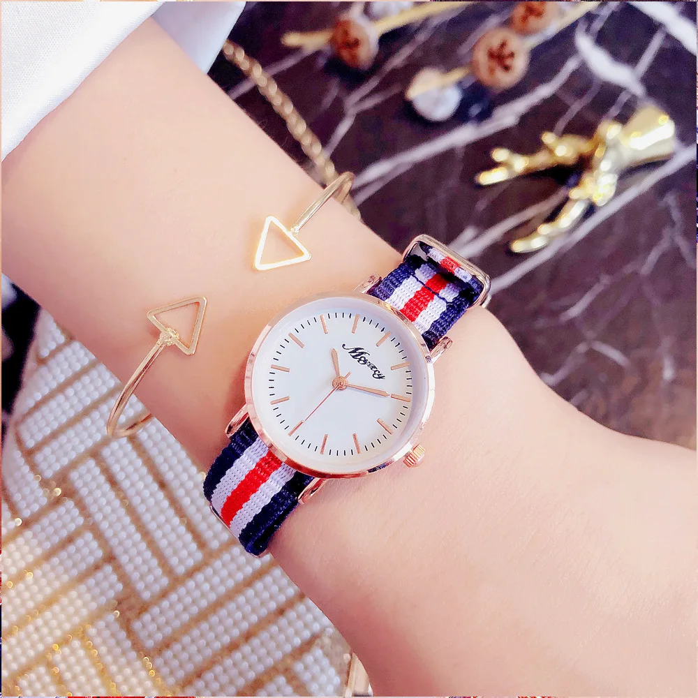 

British Style Trend Korean-style Simple Canvas Nylon Tape Watch Europe And America Retro Ultra-Thin South Korea Students Men And