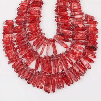 

Approx 56pcs/strand,Top Drilled Rose Red Color Natural Quartz Crystal Stick Point Loose Beads Pendant Necklace YYX-CT-118AMBG