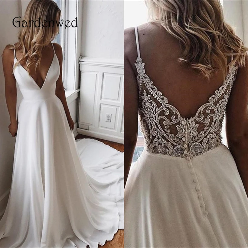 Deep v neck a line wedding dress Clearance