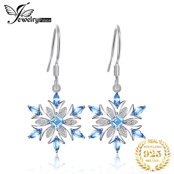 

JewelryPalace Snowflake Genuine Blue Topaz Drop Earrings 925 Sterling Silver Earrings Women Gemstones Earings Fashion Jewelry
