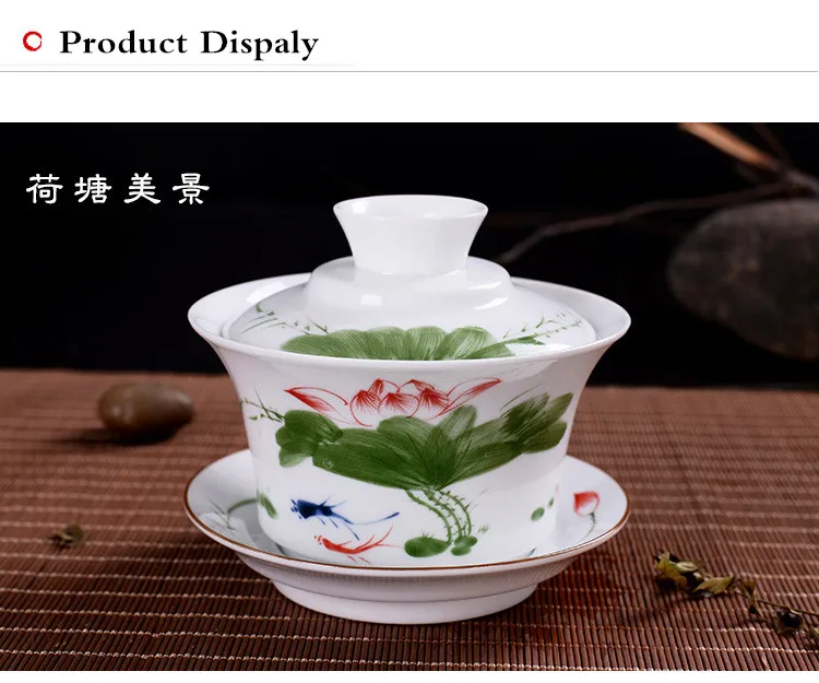 Китайская чайная чаша 4," 280 мл, большой размер, Цзиндэчжэнь, голубой и белый фарфор, Gaiwan, Керамическая ручная роспись, чайная чашка и блюдце, набор
