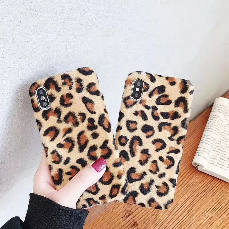 

Luxury Winter Plush Leopard Print Phone Case For iPhone 11 Pro Max XS MAX XR X 8 7 Plus 6 6s Plus 5 SE Case Warm Bag Back Cover