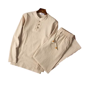 

Men's underwear pajamas Cotton and linen long sleeve retro pajamas set