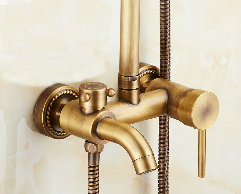 Vidric Classic Luxury Rainfall Shower Set Antique Bronze Bath Faucets with Shower Head Hand Shower Copper Wall Mounted Mixer Tap