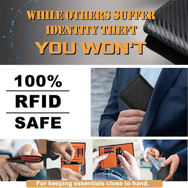 TEEHON Carbon włókno skórzane portfel męski kieszonka na monety RFID etui na karty kredytowe pół rozpiętości projekt czarna torebka 5