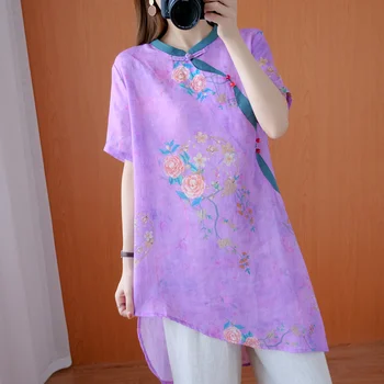 

COIGARSAM Vintage Short Sleeve blouse women New Summer Loose blusas womens tops and blouses Purple Blue Pale Pink 9020