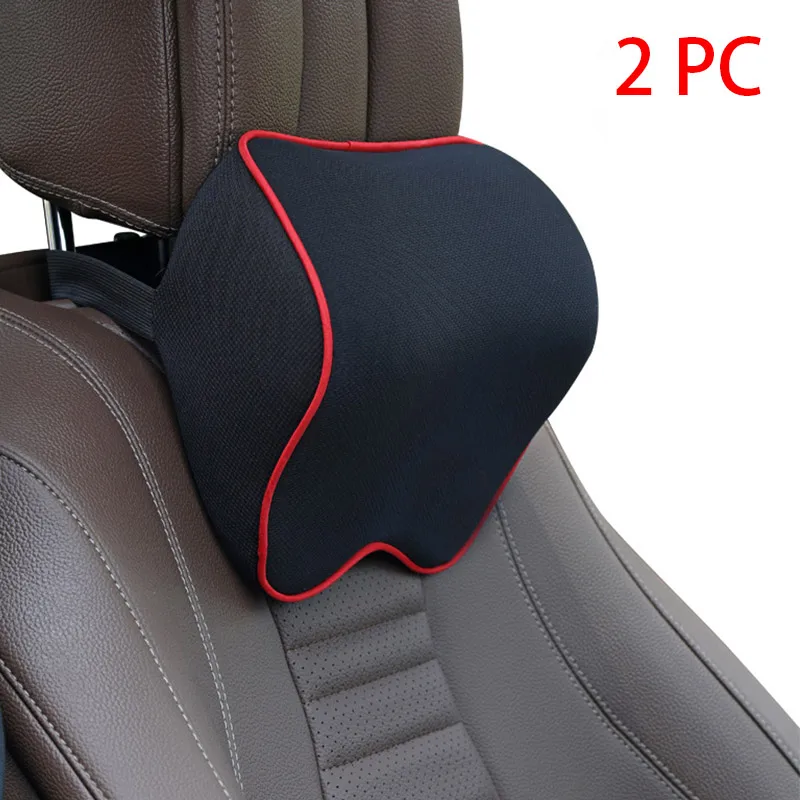 2pc Black Red Автомобильная подушка для шеи и подголовника, подушка для автомобильного сиденья, подушка для головы, защита для шеи, автомобильное сиденье, подушка для шеи с памятью, хлопковые автомобильные аксессуары - Цвет: 2pc Black Red
