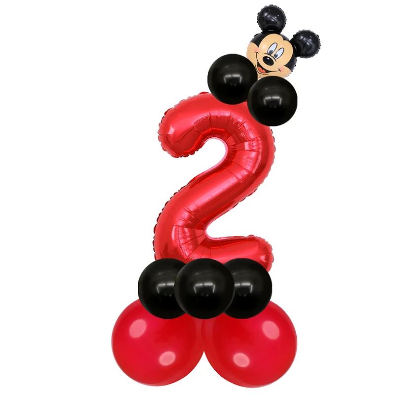 mickey 2 16 шт./лот, голова Микки и Минни, 30 дюймов, красный, черный, номер, фольгированный шар, 1 день рождения, украшения для вечеринки, детские игрушки, детский душ, латексные шары - Цвет: mickey 2