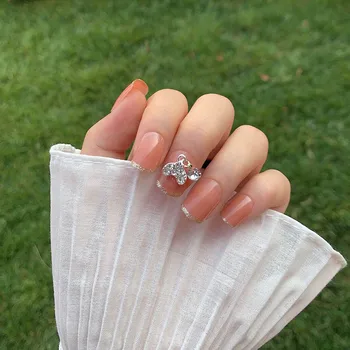 

24pcs/box Jelly Pink Heart Pendant Decor Finished Fake Nail press on Lasting Fresh Style Sweet Suitable Girs Wearable nail tips