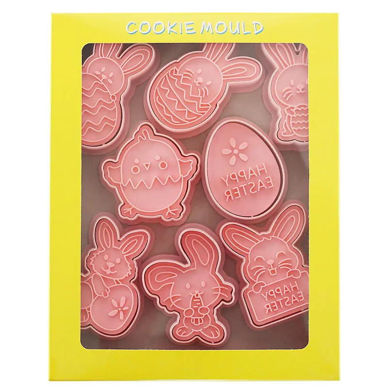 8Pcs/set Easter Plastic Cookie Cutter Rabbit Egg Biscuit Cutter 3D Cartoon Bunny Molds Baking Tools Easter Party DIY Decoration