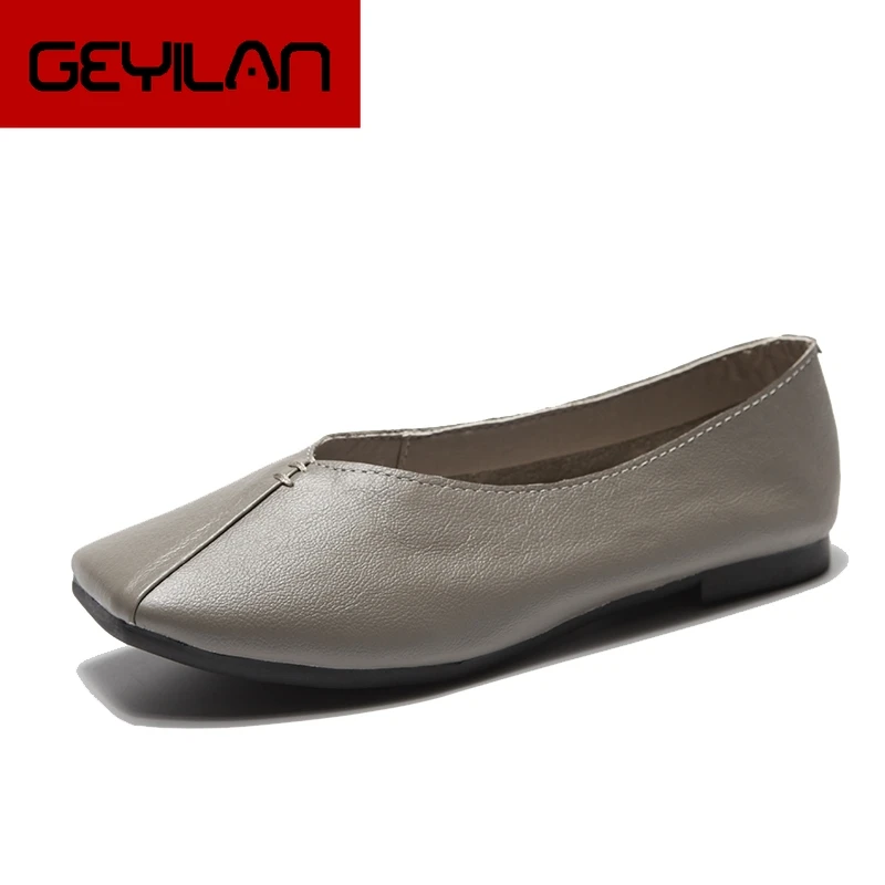 

2019 New Fashion Women Shoes Genuine Leather Slip-On Square Toe Woman Flats Ladies Casual Soft Loafers Shoes Moccasin