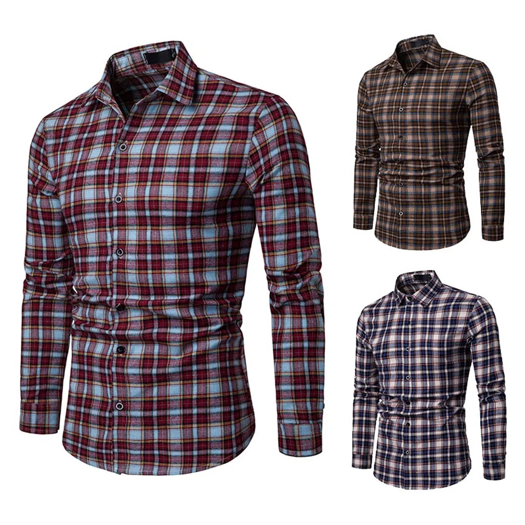 MUQGEW camiseta masculina Мужская рубашка с длинным рукавом, клетчатая рубашка с рисунком, большой размер, повседневный Топ, блуза, рубашки, chemise homme