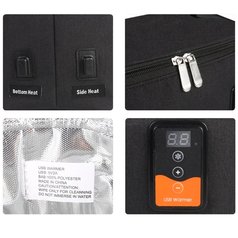 

USB Smart Display Baby Milk Bottle Warmer Heater Tote Wet Wipes Food Heating Insulation Bag