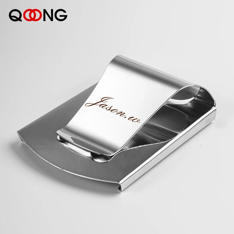 QOONG Custom Lettering Stainless Steel Money Clip Business Card Credit Card Cash Wallet Moneyclip Cash Clamp Holder