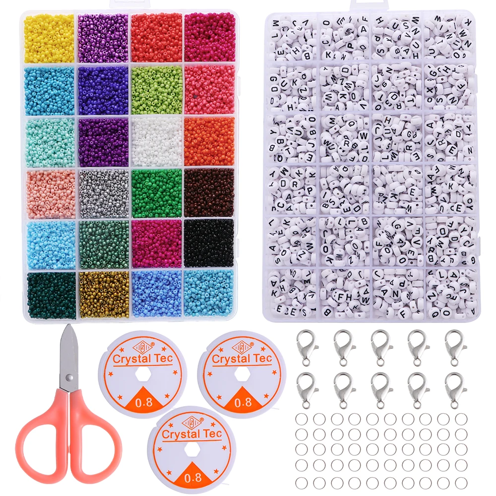 

2mm/3mm/4mm Glass Seed Beads+ Alphabet Letter Czech Beads Kit For Name Bracelets Jewelry Making And Craft