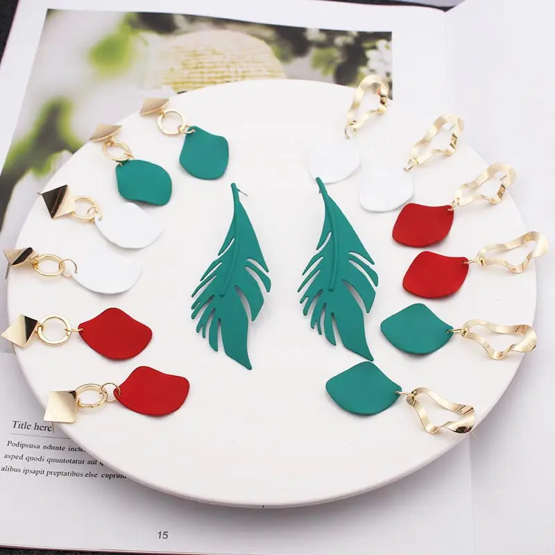 

Earrings Statement Gold Big Irregular Geometric Flower Earrings for Women Female Exaggerated Personality Earring Red Green White