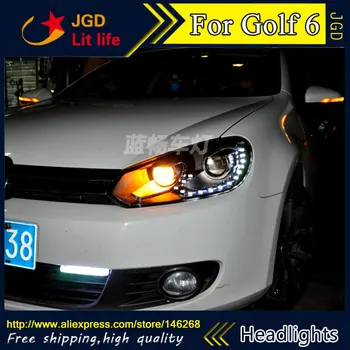 

Free shipping ! Car styling LED HID Rio LED headlights Head Lamp case for VW Golf 6 Bi-Xenon Lens low beam