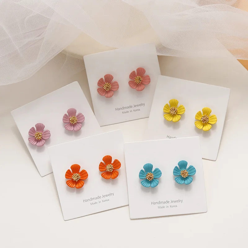 

Shiny Side New Fashion Brand Jewelry Cute Flower Stud Earrings for Women Mix Color Simple Style Earrings Free Shipping
