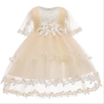 

D0111Floral Print Mesh 2 pieces Princess Baby Girl Dress 2020New Spring Party Wedding Kid Dress For Girl Wholesale Child Clothes