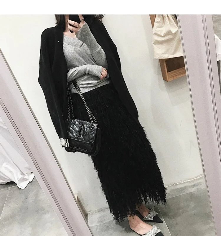 High end зимние женские трикотажные Настоящее перо Ленточки длинные полуплатье превышать огонь прямо, канистра Тяжелая юбка для женщин