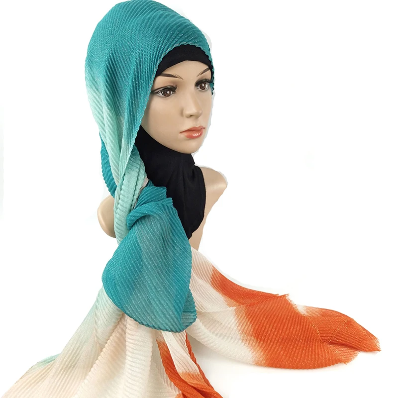 Шиммер морщинка хиджаб шарф двойной цвет мусульманские женщины плиссированные хлопок платок мусульманские шарфы шаль и обертывание хиджаб платок