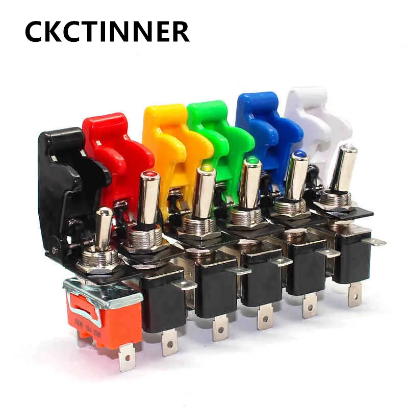 

Auto car boat truck illuminated Led toggle switch with safety plane Flip Up protection cover red blue green Yellow White 12V20A