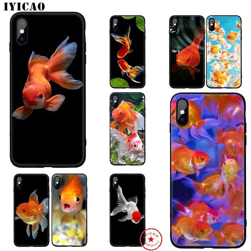 

IYICAO gold Koi fish Soft Case for iphone 11 Pro Xr Xs Max 6 6s 7 8 Plus 5 5s Se Silicone TPU 7 Plus