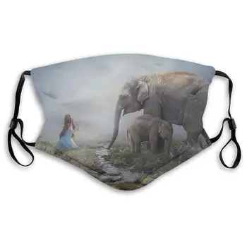 

Elephant And Girl Printed Dust Mouth Mask With Replaceable Filter, Reusable Breathable Mask For Women And Men