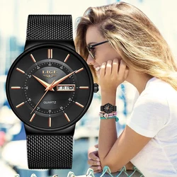 Women Watches LIGE Top Brand Luxury Waterproof Ultra Thin Date Clock Female Steel Strap Casual Quartz Watch Lady Wrist Watch+Box