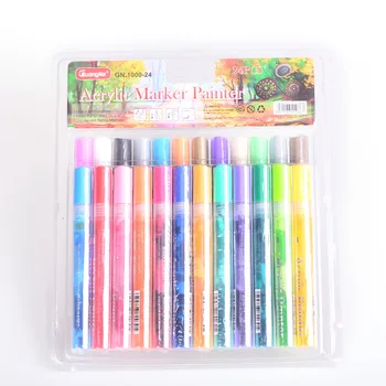 

Recruit 1000 Acrylic Marker Pen 24 Color Metal Color Water-Based Black Card Pen Ceramic Body Painting Graffiti Pen