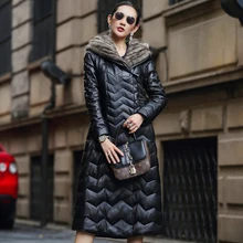 Высокое качество, новинка, модное зимнее теплое пальто из овчины, женская кожаная куртка черного цвета, плюс размер 4XL, зимняя верхняя одежда