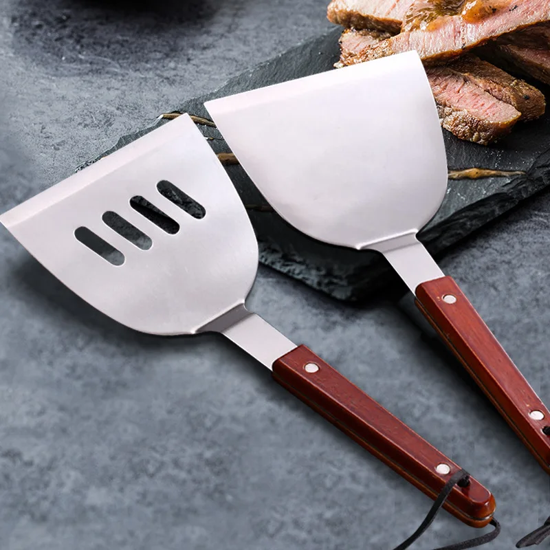 PALONE Stainless Steel Pancake Scraper Turner Steak Spatula Grill Fried Meat Pizza Shovel with Wooden Handle BBQ Kitchen Tools