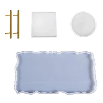 

Resin Tray Mold with Resin Coaster Mold Silicone Tray Mold with Handle for Agate Platter Artificial Agate Board Tray