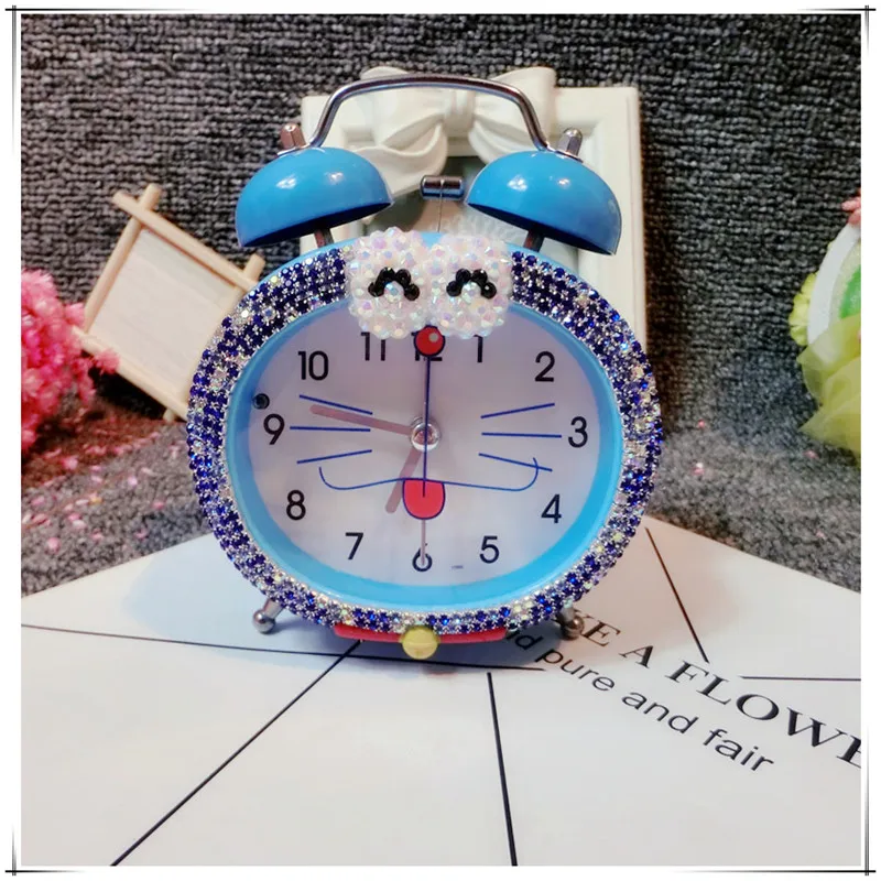 Офисный Декор Современный милый будильник Doraemon Стразы ручной работы Bling детский будильник Mute мини-будильник