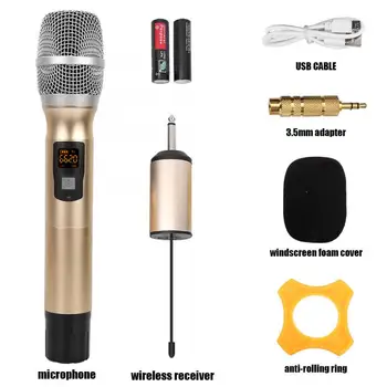 

Portable UHF Wireless Handheld Dynamic Microphone with Receiver for Stage Conference Speech Golden