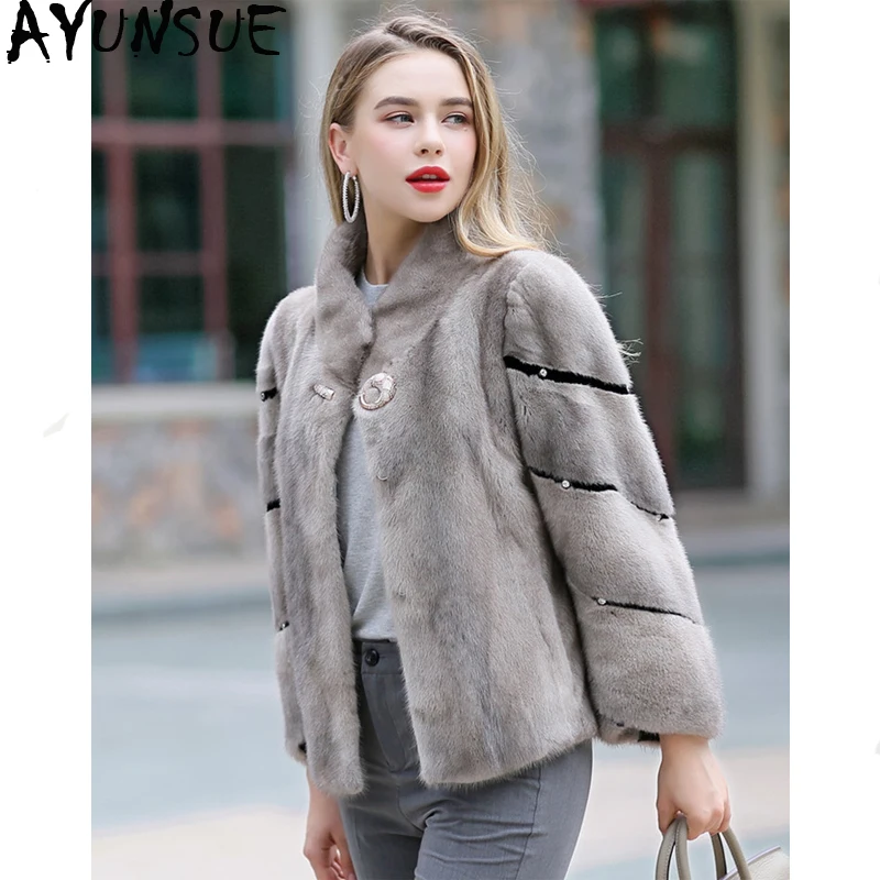 

AYUNSUE Real Mink Coat Female Natural Fur Coats Winter Jacket Women Clothes 2019 Luxury Korean Jackets Manteau Femme MY4102