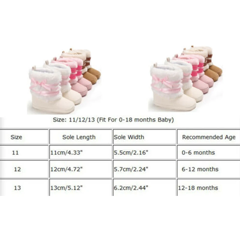 Newborn Baby Girl Fur Snow Boots Winter Warm Booties Infant Toddler Crib Shoes Anti-slip Prewalker White Brown Pink 0-18M
