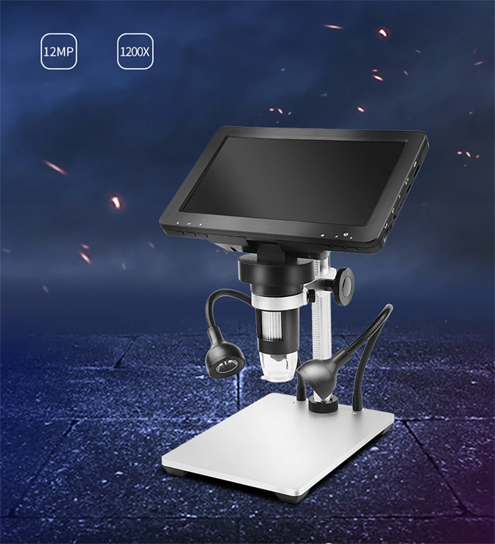 TKDMR 12MP 1200X USB Digital Microscope for Electronic 7 Inch Display 8 LED Magnifier Wire Control for PCB Motherboard Repairing TKDMR 12MP 1200X USB Digital Microscope for Electronic 7 Inch Display 8 LED Magnifier Wire Control for PCB Motherboard Repairing
