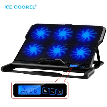 

ICE COOREL Laptop Cooler Six Cooling Fan and 2 USB Ports laptop cooling pad Notebook stand with Light LCD Display For 13-16 inch