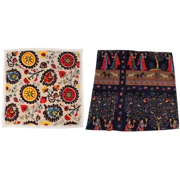 

2 Pcs Cotton Linen Fashion Exotic Printed Washable Tablecloth Vintage Square Dinner Picnic Table Cloth Home Decoration