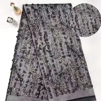 

Black French 3D Net Lace With Sequins Tulle Embroidered 2019 High Quality Swiss voile African Tulle Lace Fabrics 5Yard/Lot A2015