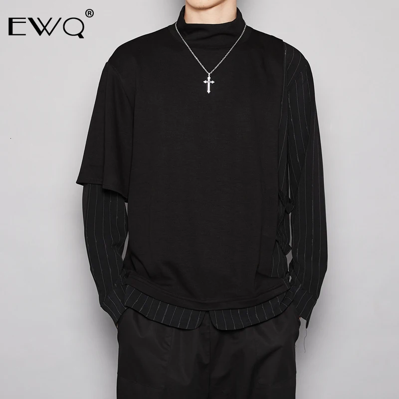 EWQ/, осенняя мода, три-ди, мужская толстовка с длинным рукавом, имитация 2 частей, водолазка, топы для мужчин 19H-a91