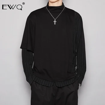 

EWQ / 2020 spring Fashion Three-dimensional Clipping Men's Sweatshirt Long Sleeve Fake 2 Pieces Turtleneck Tops For Male 19H-a91