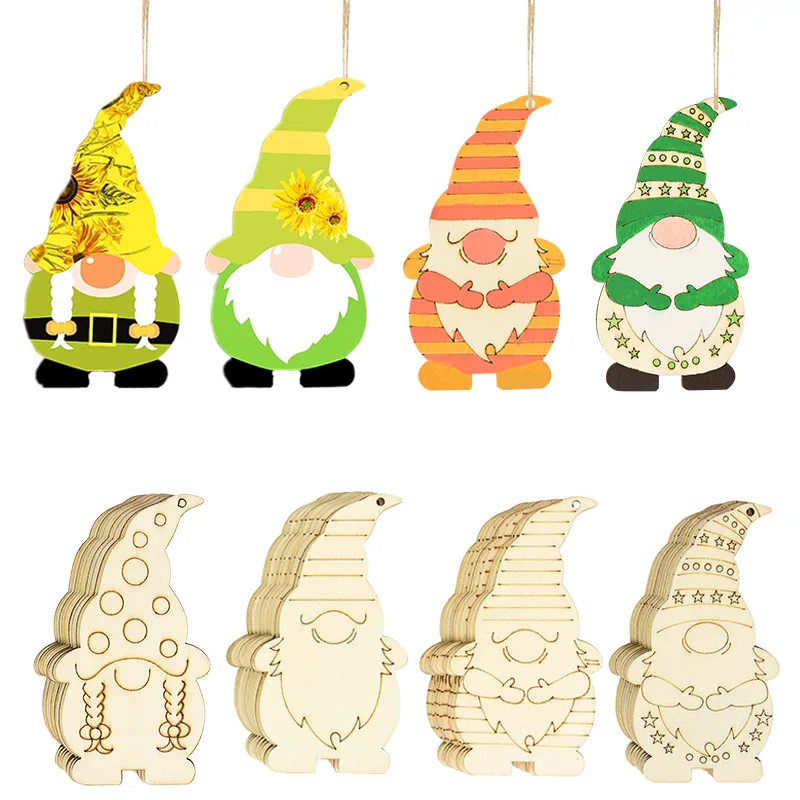 10pcs Christmas Faceless Doll Wooden Diy Handmade Craft Wooden Sign Unfinished Label Christmas Home Decorations Navidad Gifts