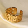 Multi-layer Geometric Brick-shaped Hollow Open Ring Gold Color Wide Punk Style Fashion Adjustable Ring Women Jewelry 3