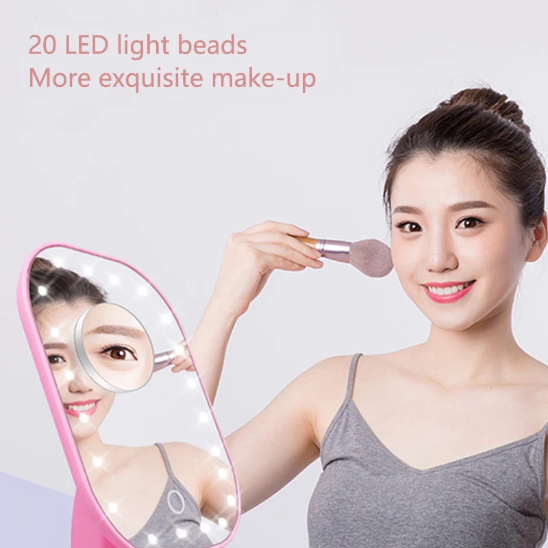 Led Makeup Mirror Portable 20 LED Light Touch Screen 10X Magnifier Vanity Mirror Flexible Cosmetics Desktop USB Mirror FZB3686-3