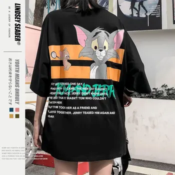 

Women Tshirts Men T-Shirt 2020 Harajuku Street Trend Cartoon Tom Jerry T-Shirt Printed Short Batwing Sleeve Summer Cotton Tees